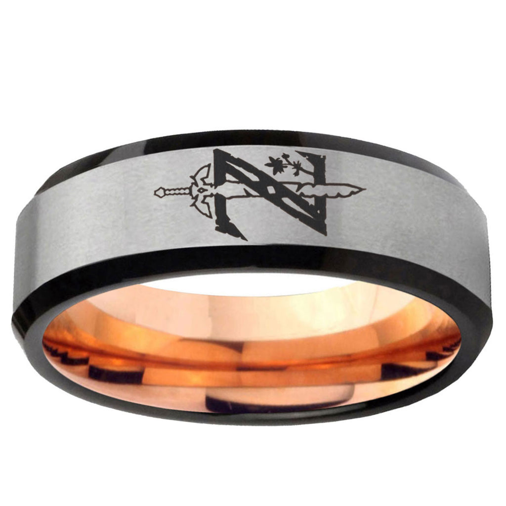 6MM Zelda Breath Of The Wild Beveled Rose Gold Gray Tungsten Wedding Band