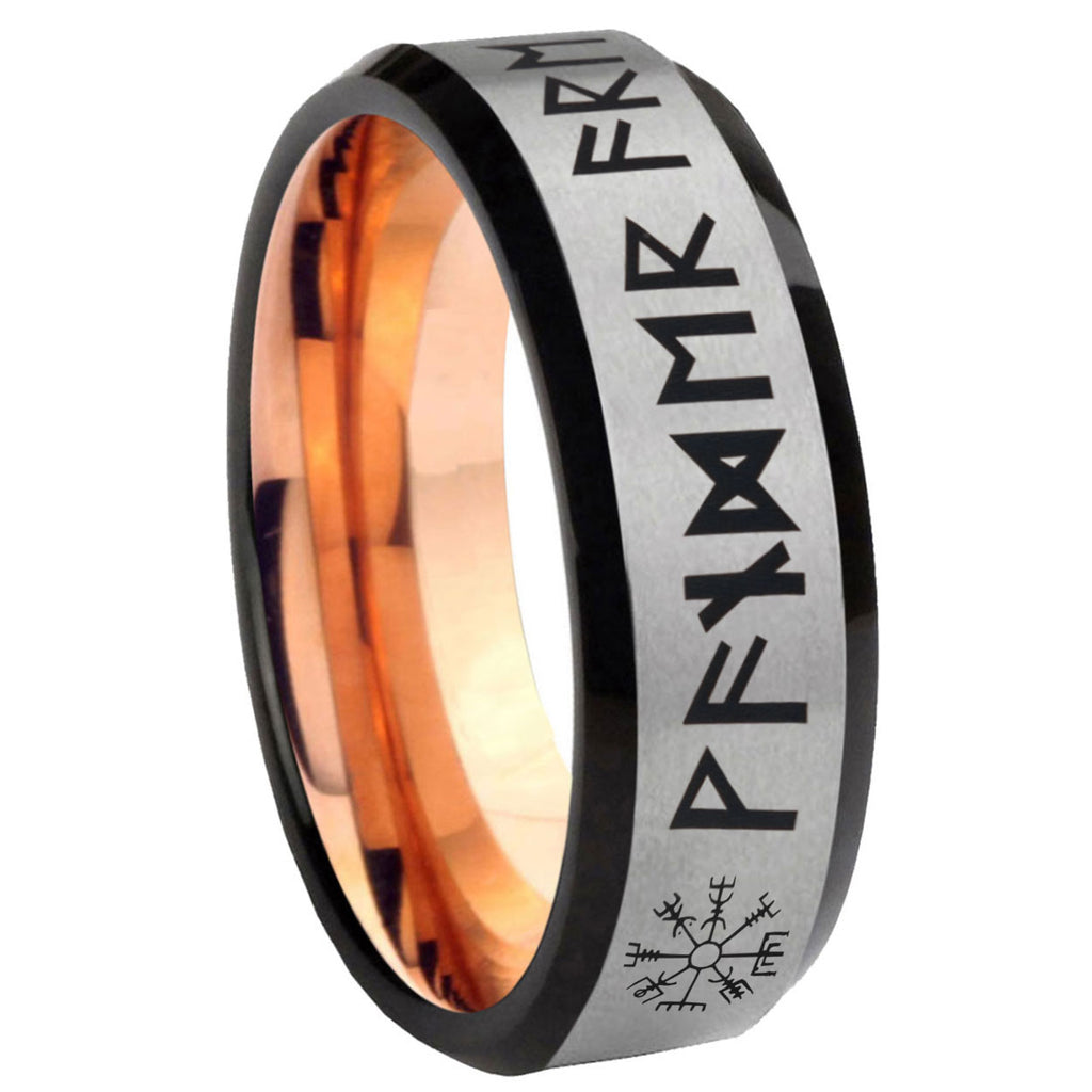 8MM Viking Beveled Rose Gold Gray Tungsten Wedding Band