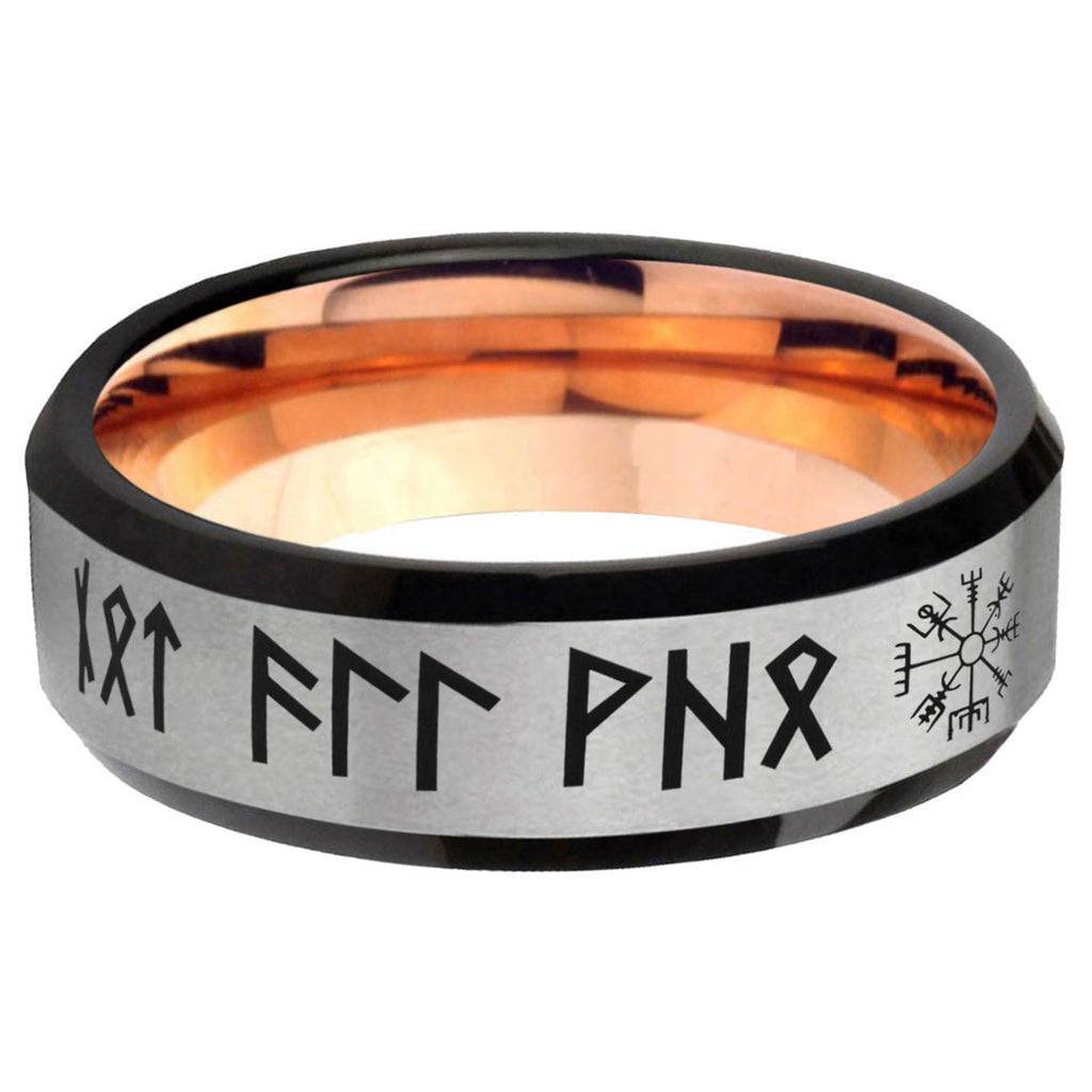 6MM Viking Beveled Rose Gold Gray Tungsten Wedding Band