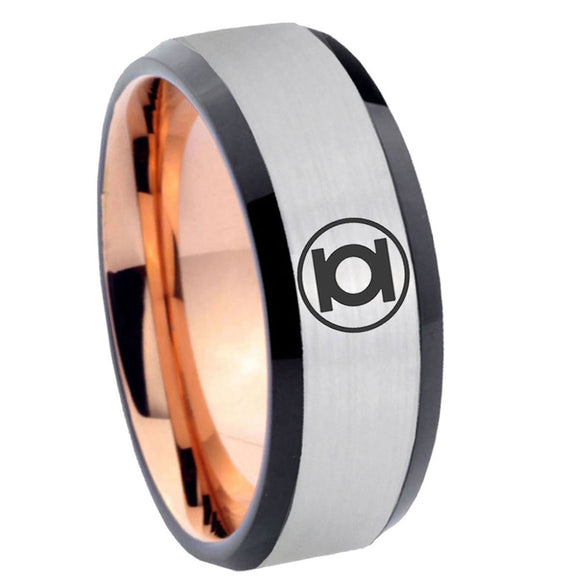 8mm Green Lantern Beveled Edge Rose Gold Silver Tungsten Carbide Mens Wedding Bands