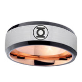 6, 8mm Green Lantern Beveled Edge Rose Gold Silver Tungsten Carbide Mens Wedding Bands