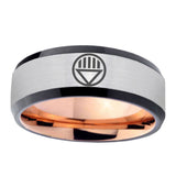 6, 8mm Black Lantern Beveled Edge Rose Gold Silver Rings With Engravings