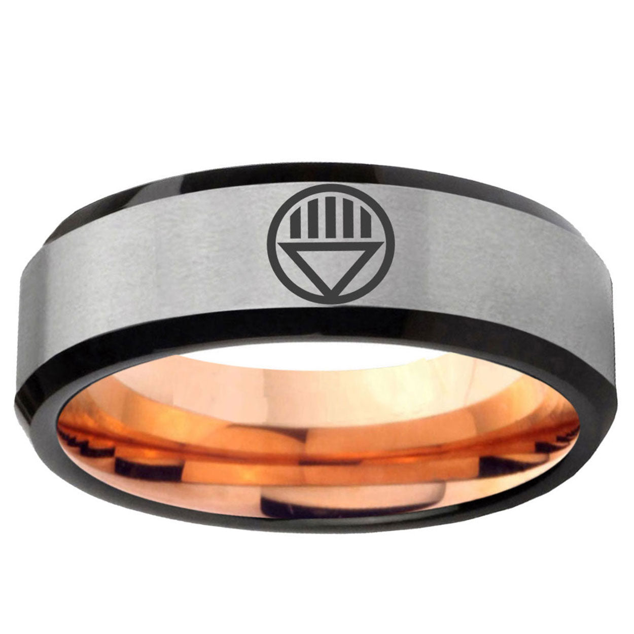6MM Black Lantern Beveled Rose Gold Gray Tungsten Mens Wedding Ring