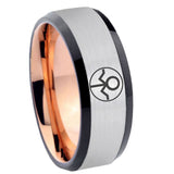 8mm Gray Lantern Beveled Edge Rose Gold Silver Mens Wedding Bands Engraved