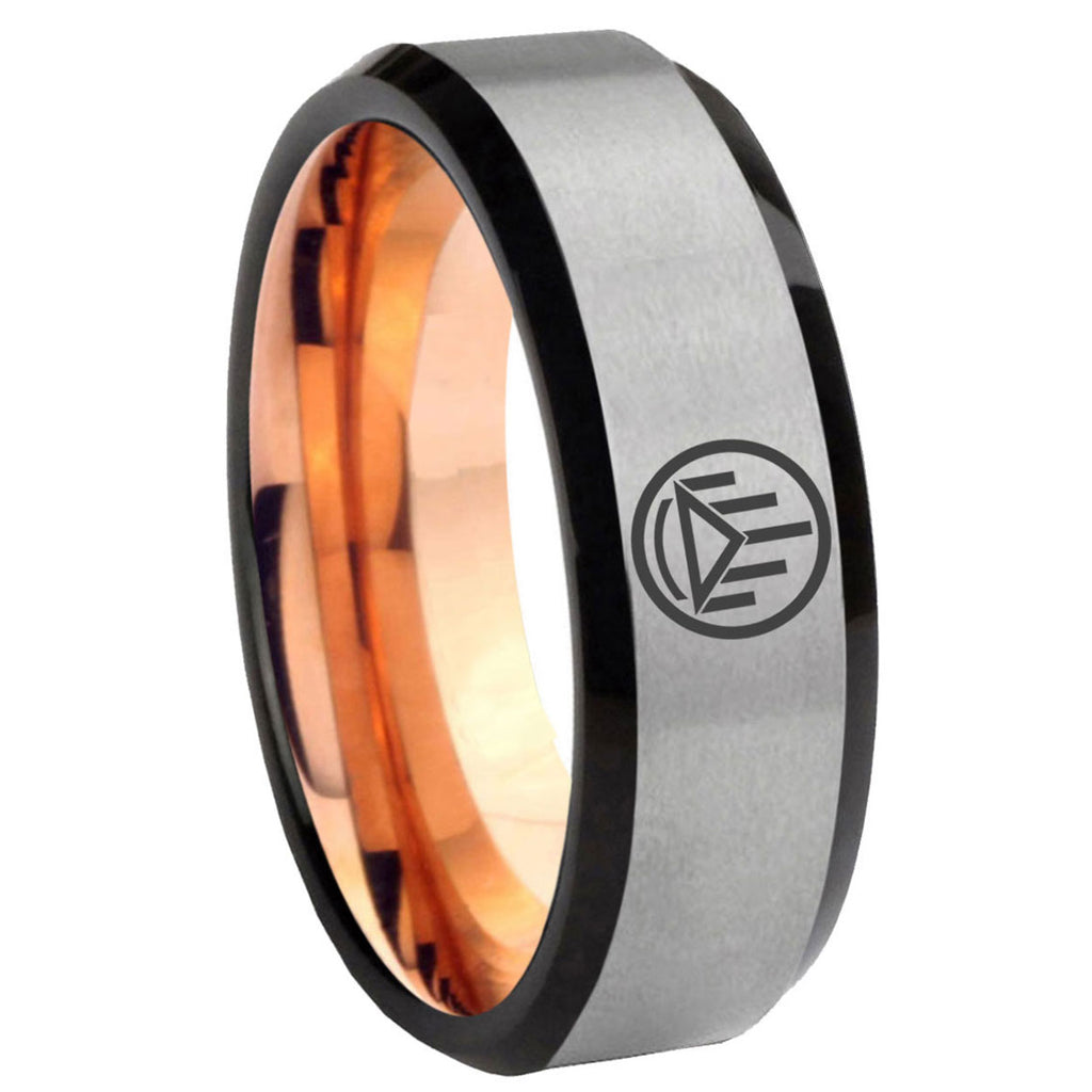 8MM Silver Lantern Beveled Rose Gold Gray Tungsten Wedding Band