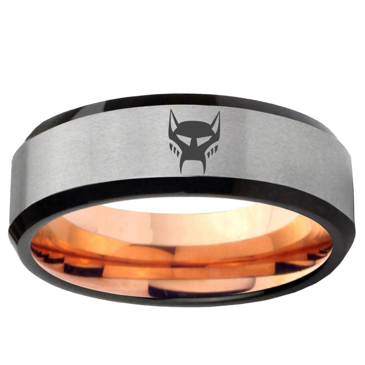 6MM Transformers Maximal Beveled Rose Gold Gray Tungsten Wedding Band