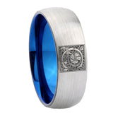 8mm-Dome-Silver-and-Blue-Tungsten-Floral-Initial-Letter-C,-Monogram-Wedding-Band