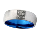 8mm-Dome-Silver-and-Blue-Tungsten-Floral-Initial-Letter-C,-Monogram-Wedding-Band