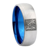 8mm-Dome-Silver-and-Blue-Tungsten-Floral-Initial-Letter-M,-Monogram-Wedding-Band