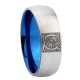 8mm-Dome-Silver-and-Blue-Tungsten-Floral-Initial-Letter-Q,-Monogram-Wedding-Band