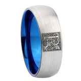 8mm-Dome-Silver-and-Blue-Tungsten-Floral-Initial-Letter-R,-Monogram-Wedding-Band