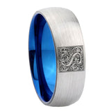 8mm-Dome-Silver-and-Blue-Tungsten-Floral-Initial-Letter-S,-Monogram-Wedding-Band