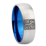 8mm-Dome-Silver-and-Blue-Tungsten-Floral-Initial-Letter-Y,-Monogram-Wedding-Band