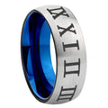 8MM Roman Numeral Dome Blue Gray Tungsten Custom Ring