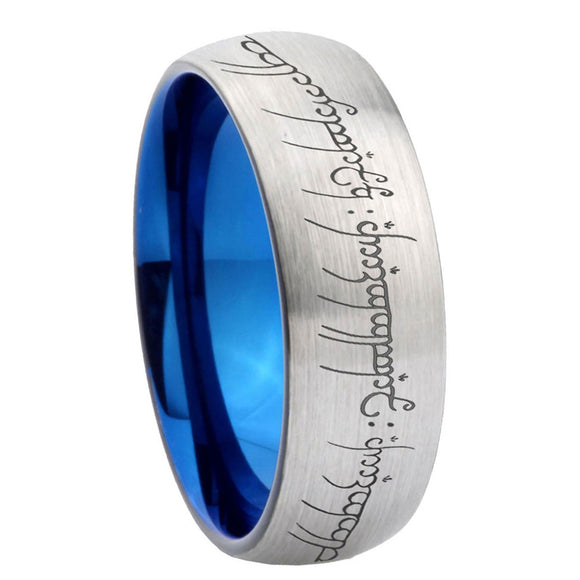 8mm Lord Of The Rings Dome Blue Silver Manly Rings