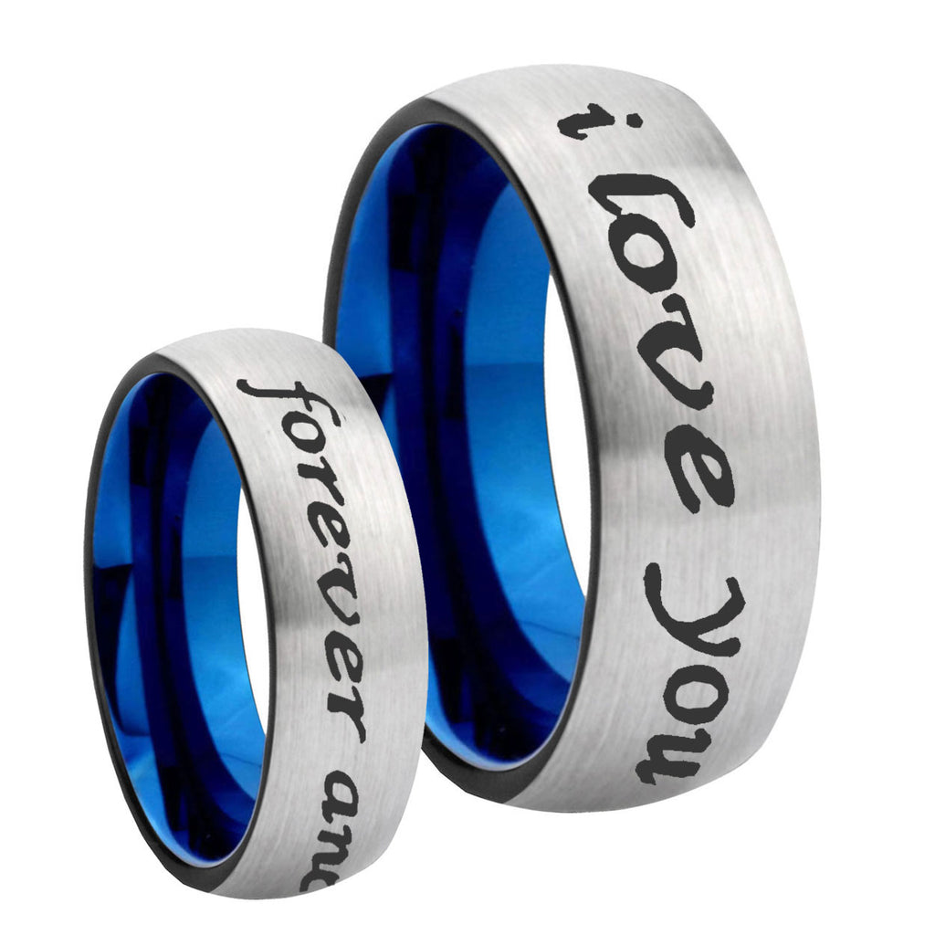 8MM I Love You Forever and ever Dome Blue Gray Tungsten Band