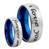 8mm I Love You Forever and ever Dome Gray And Blue Tungsten Engraved Ring