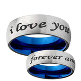 6mm I Love You Forever and ever Dome Gray And Blue Tungsten Engraved Ring