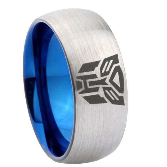 8mm Transformers Autobot Dome Blue Silver Wedding Bands For Him