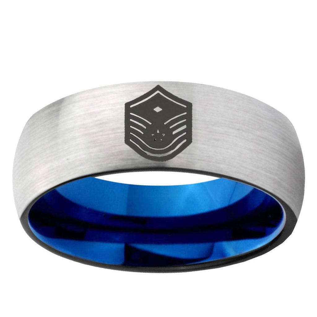 6MM Chief Master Sergeant Vector Dome Gray And Blue Tungsten Carbide Promise Ring