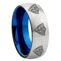 8MM Multiple CTR Dome Blue Gray Tungsten Mens Casual Ring