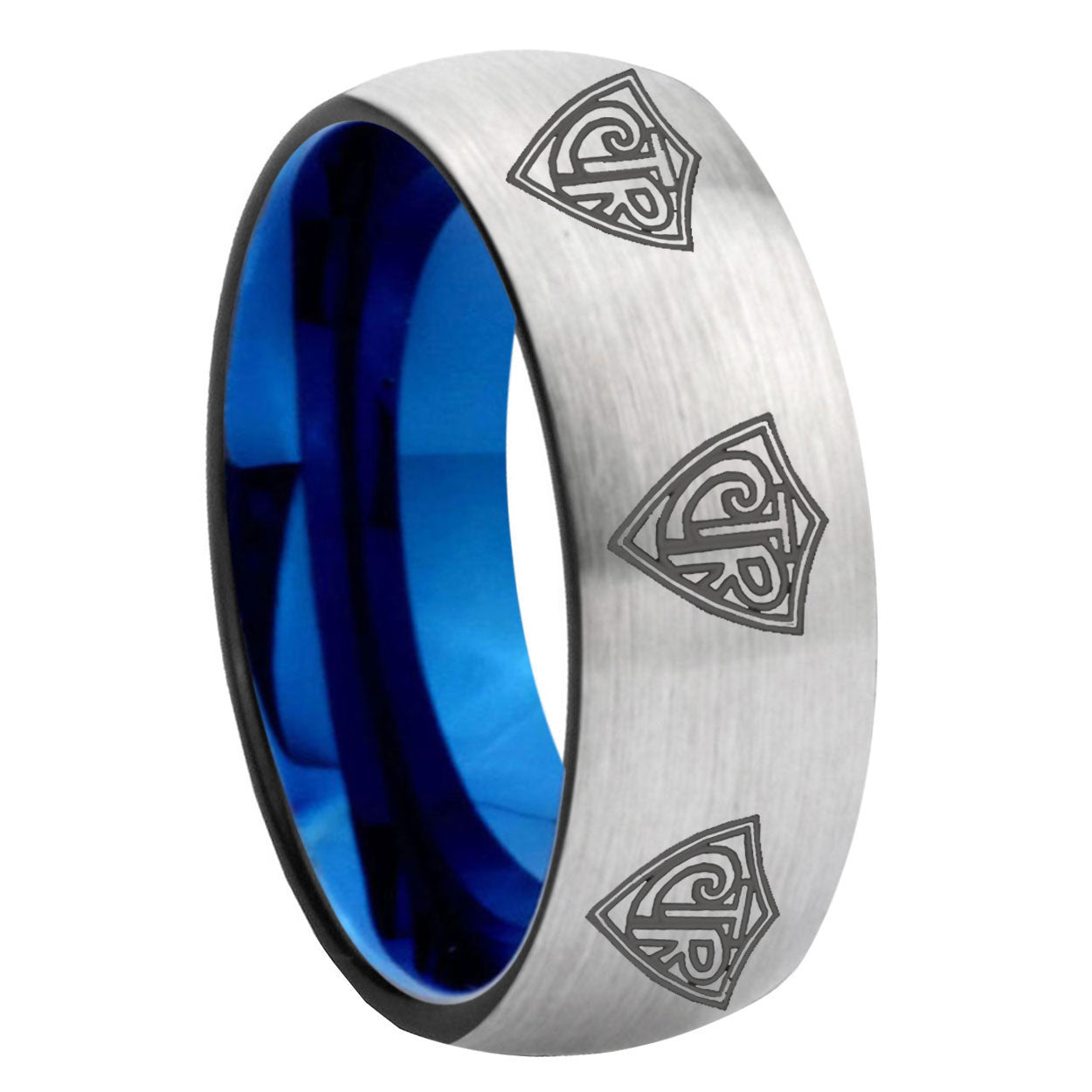 8MM Multiple CTR Dome Blue Gray Tungsten Mens Casual Ring