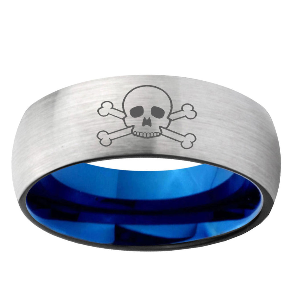 6MM Skull Dome Gray And Blue Tungsten Carbide Engagement Ring