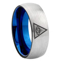 8MM Seeing Eye of Dome Blue Gray Tungsten Wedding Band Men
