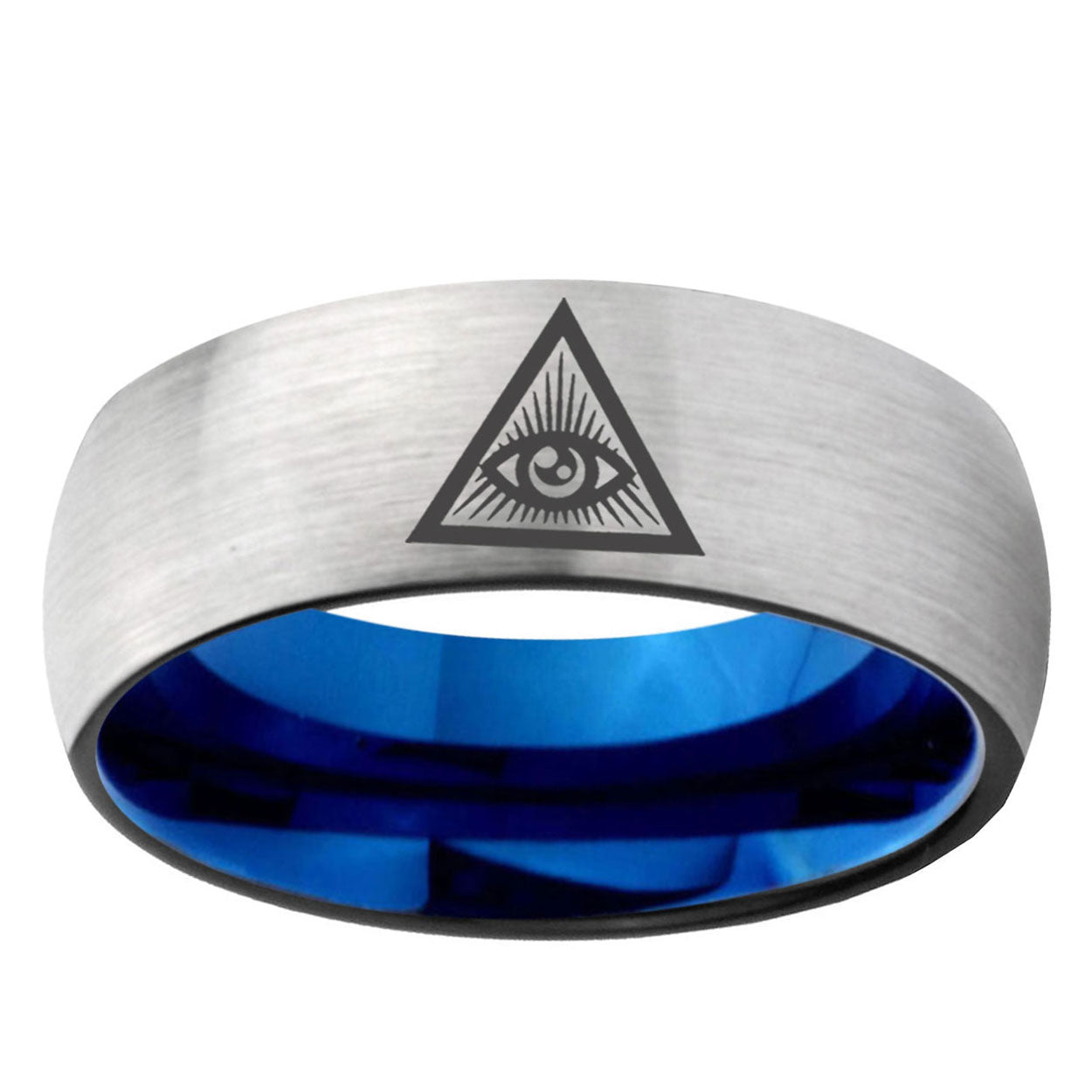 6MM Seeing Eye of God Dome Gray And Blue Tungsten Ring For Men