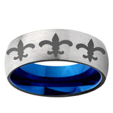 6mm Multiple Fleur-De-Lis Dome Gray And Blue Tungsten Carbide Men's Ring