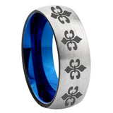 8mm Multiple Fleur-De-Lis Dome Gray And Blue Tungsten Carbide Wedding Band Ring
