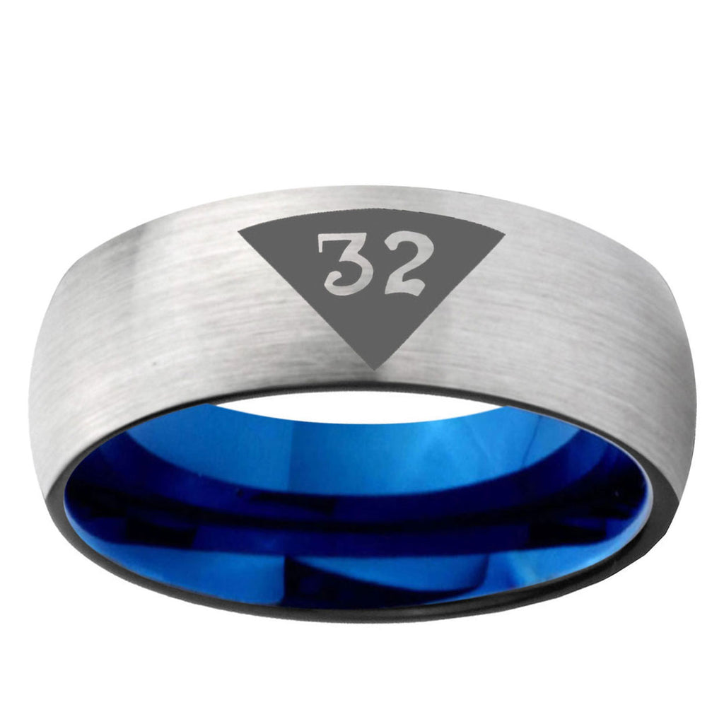 6MM Masonic 32 Triangle Design Freemason Dome Gray And Blue Tungsten Carbide Men's Wedding Ring