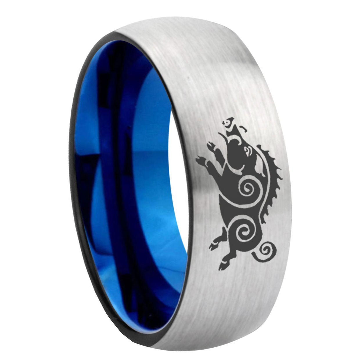 8MM Wild Boar Dome Blue Gray Tungsten Promise Ring