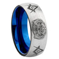8MM Masonic 32 Design Dome Blue Gray Tungsten Ring For Men