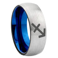 8MM Sagittarius Zodiac Dome Blue Gray Tungsten Ring For Him