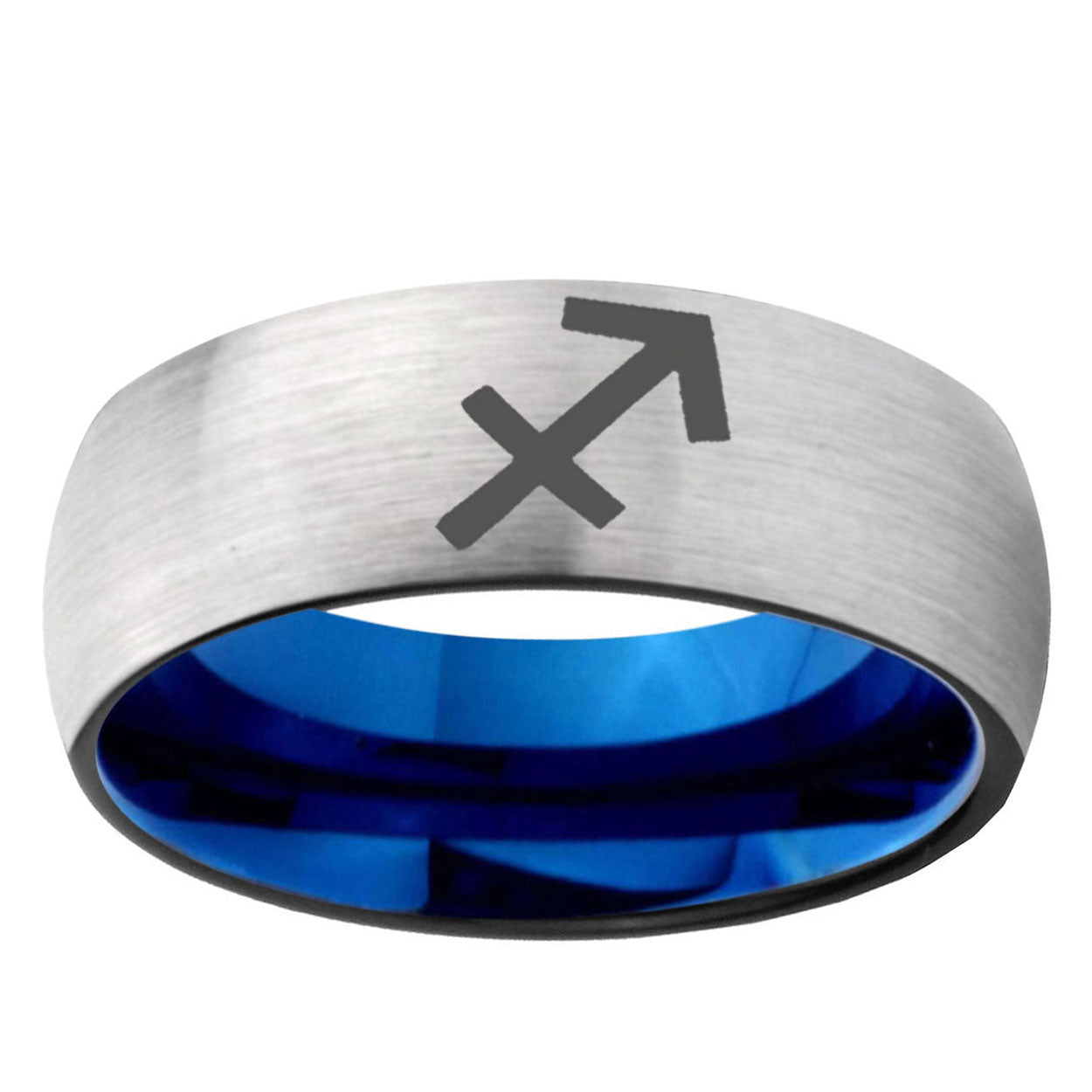 6MM Sagittarius Zodiac Dome Gray And Blue Tungsten Carbide Men's Ring