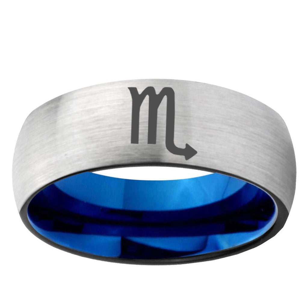 6MM Scorpio Horoscope Dome Gray And Blue Tungsten Carbide Mens Bands Ring