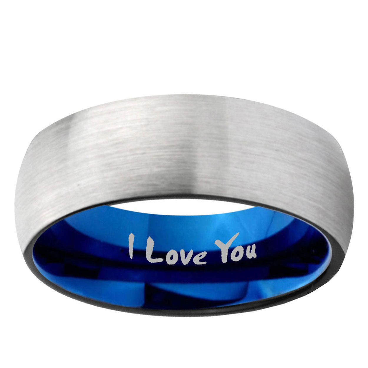 6MM I Love You Dome Gray And Blue Tungsten Carbide Engagement Ring