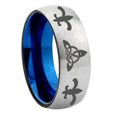 8mm Celtic Triangle Fleur-De-Lis Dome Gray And Blue Tungsten Carbide Men's Bands Ring