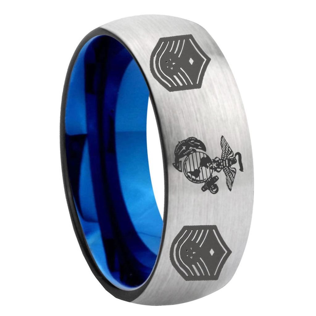 8MM Marine Chief Master Sergeant Dome Blue Gray Tungsten Ring