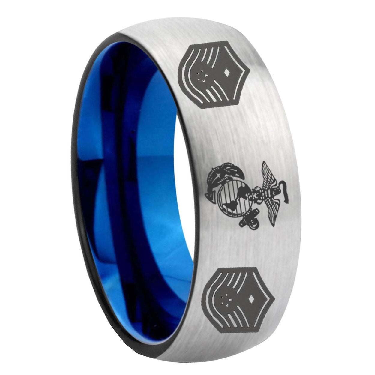 8MM Marine Chief Master Sergeant Dome Blue Gray Tungsten Ring
