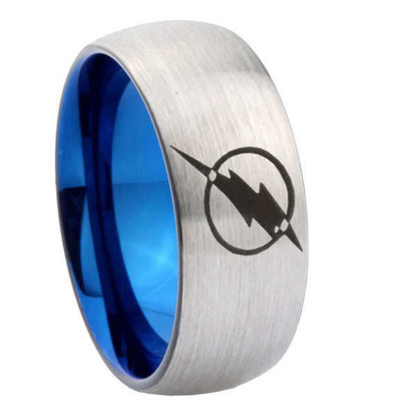 8mm Flash Dome Blue Silver Wedding Bands For Him