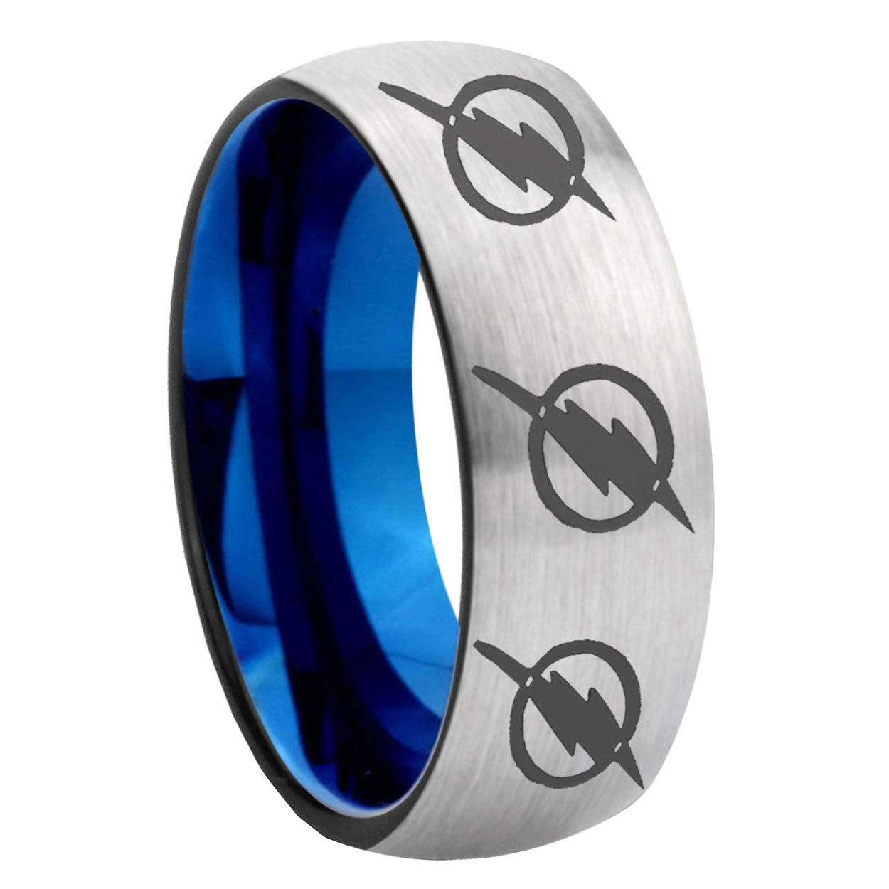 8MM Multiple Flash Dome Blue Gray Tungsten Custom Ring