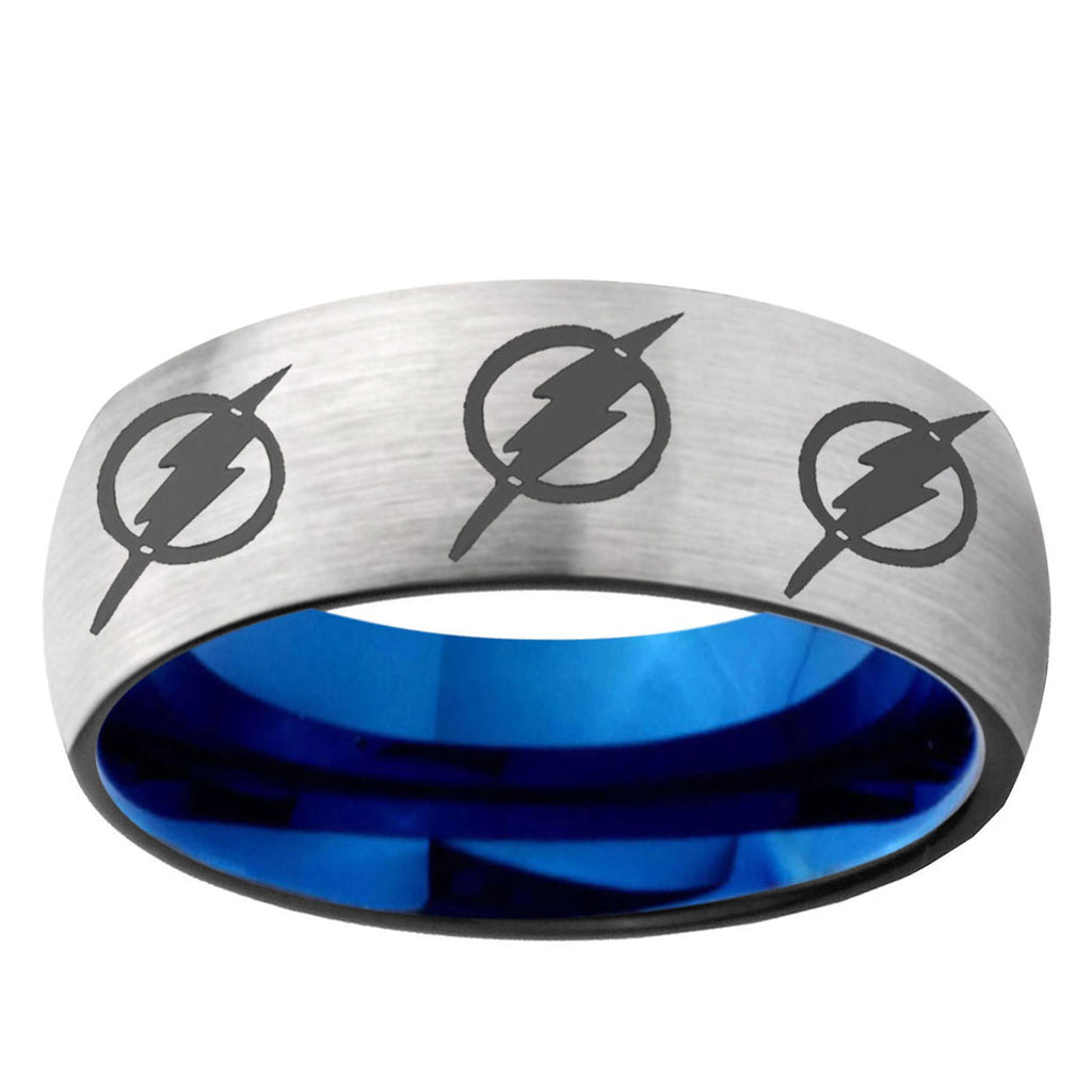 6MM Multiple Flash Dome Gray And Blue Tungsten Mens Rings