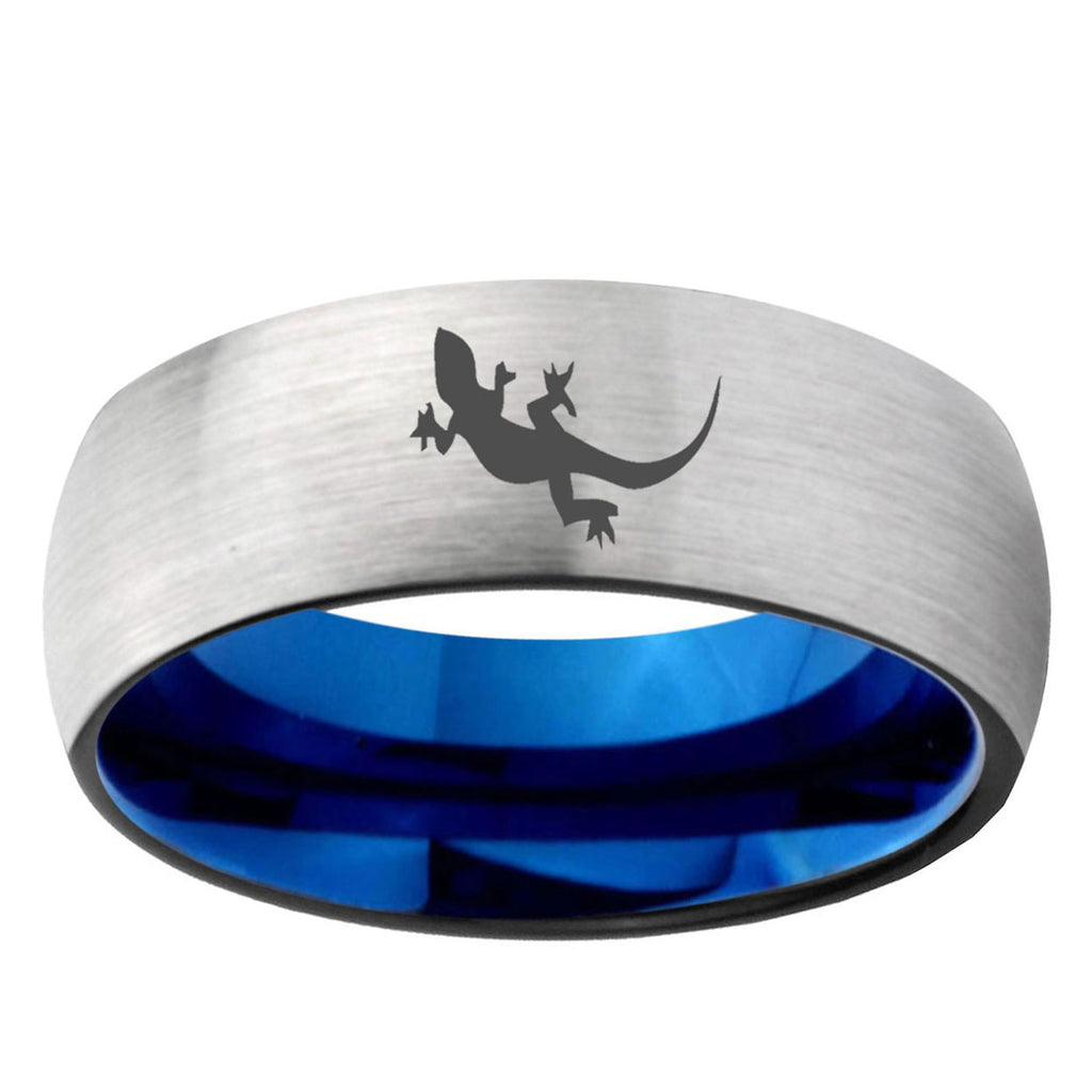 6MM Lizard Dome Gray And Blue Tungsten Carbide Men's Bands Ring