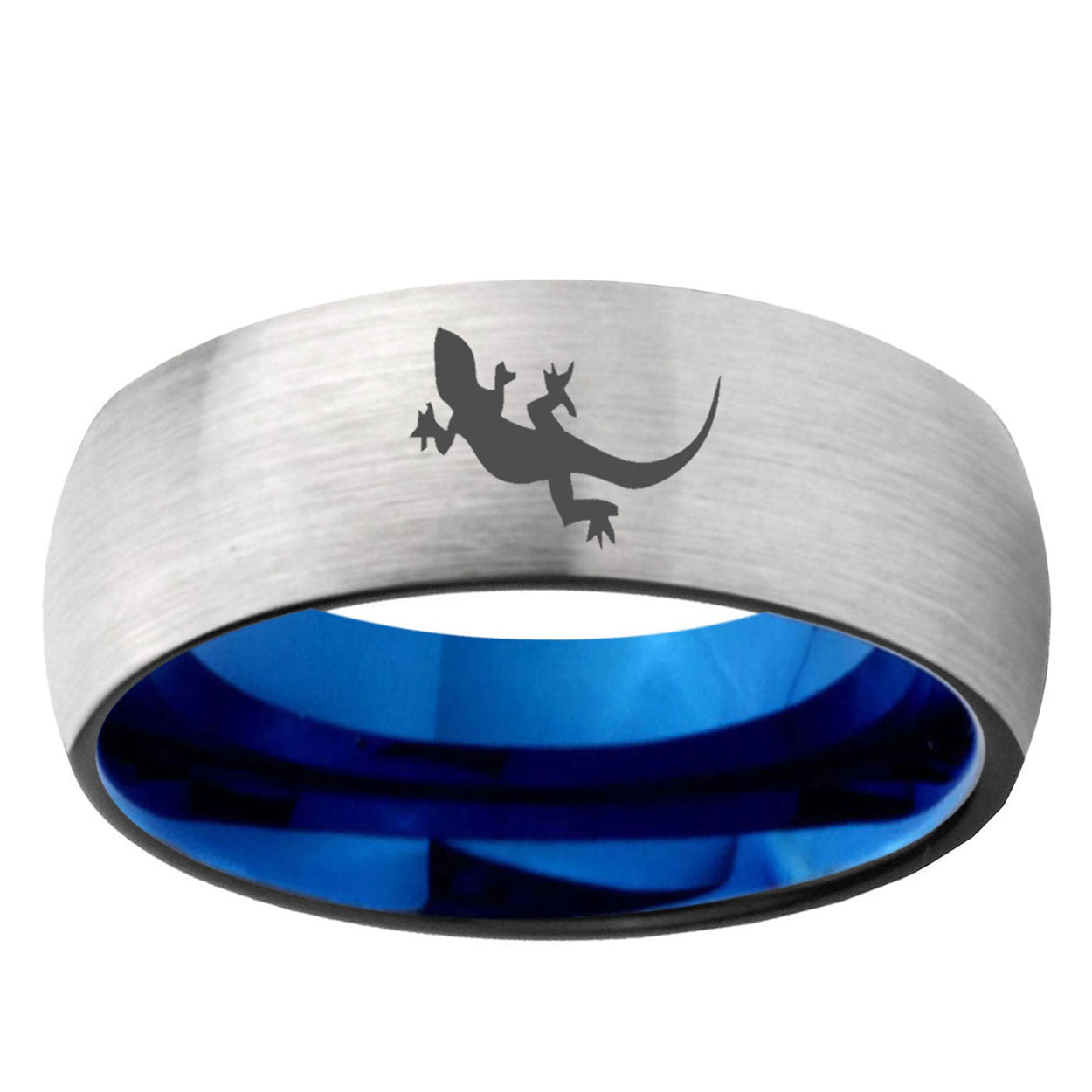 6MM Lizard Dome Gray And Blue Tungsten Carbide Men's Bands Ring
