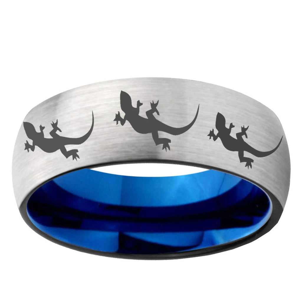 6MM Multiple Lizard Dome Gray And Blue Tungsten Carbide Men's Bands Ring