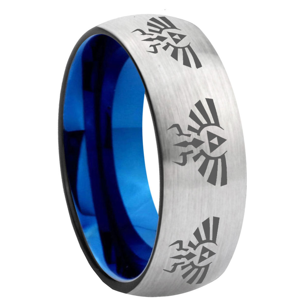 8MM Multiple Zelda Skyward Dome Blue Gray Tungsten Ring For Men