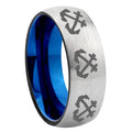 8MM Multiple Anchor Dome Blue Gray Tungsten Ring Men