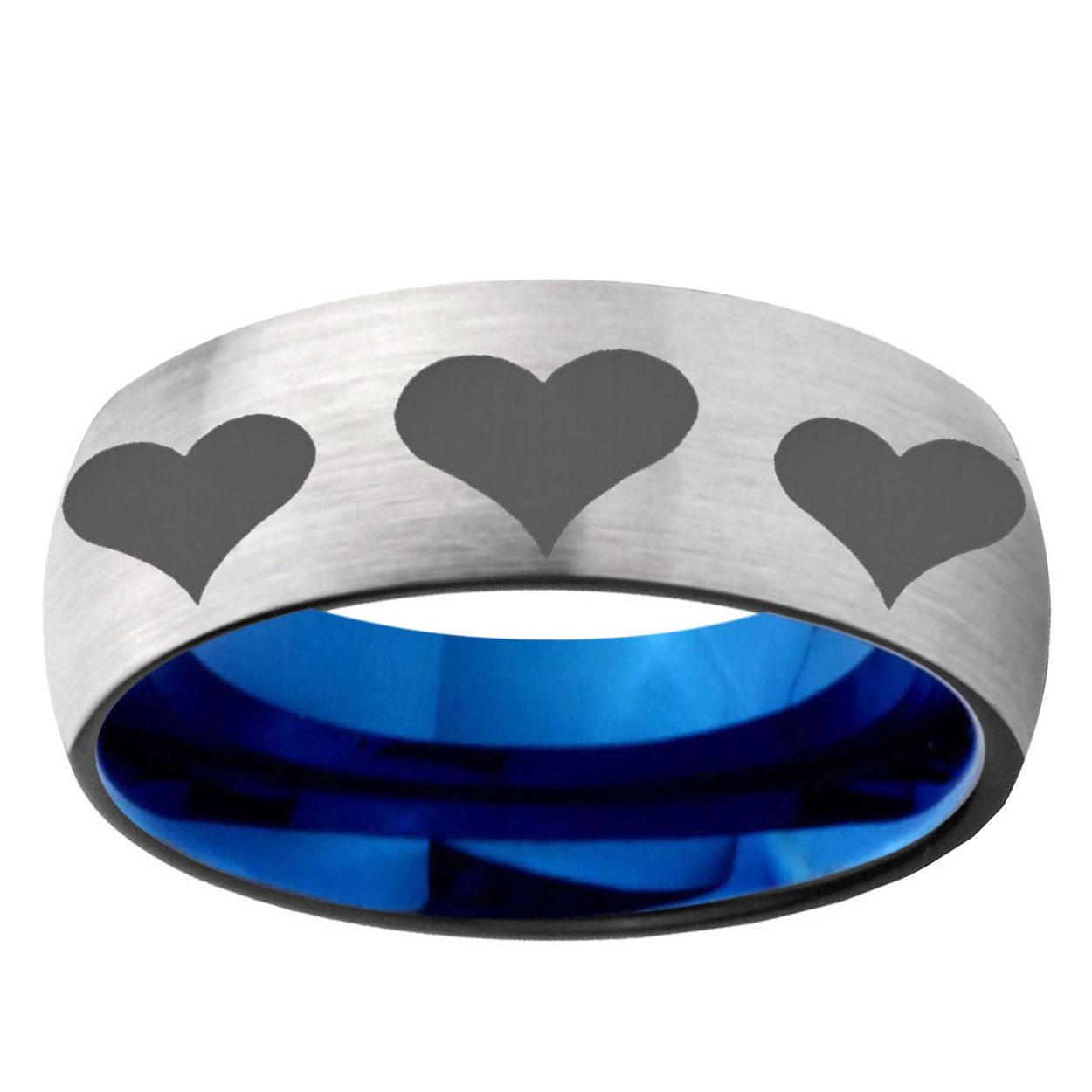 6MM Multiple Heart Dome Gray And Blue Tungsten Carbide Engagement Ring